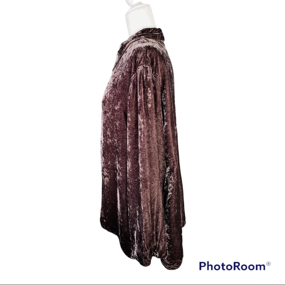 J.Jill Brown Crushed Velvet 100% Rayon High/Low Long Sleeve Button down Shirt - Picture 2 of 13